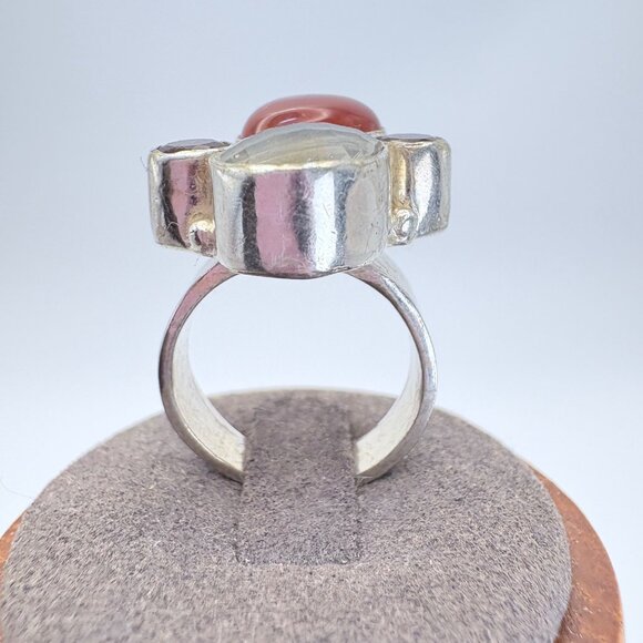 VTG Sterling Silver 925 Multi-Gemstone Bezel Set Statement Ring Size 7 - Picture 4 of 9